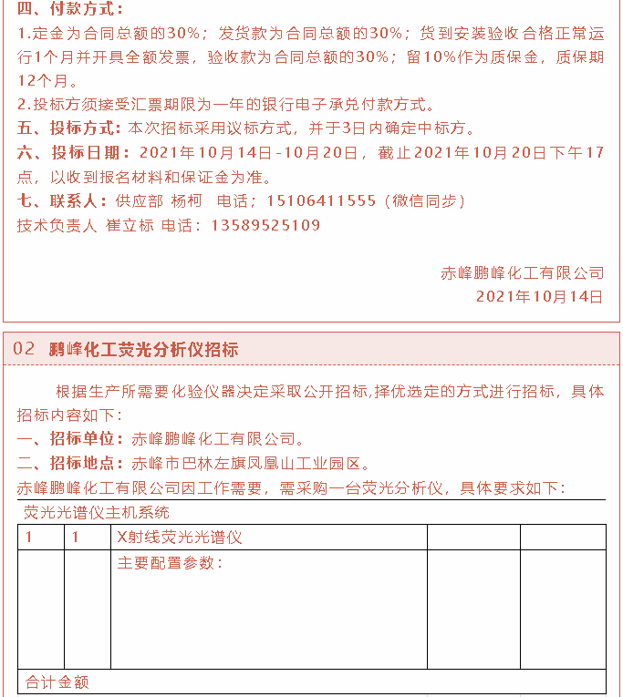 【招标公告】鹏峰化工2t燃煤锅炉、荧光分析仪、萤石粉招标37